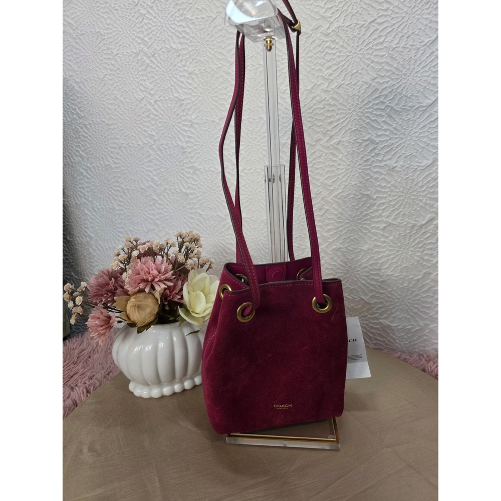 Coach Jade Mini Drawstring Bag Women Mini Dark Fuchsia Pink NWT Suede CER86